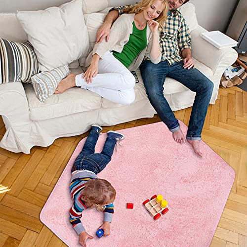 Hexagon Rug Pad Mat for Kids Playhouse Play Tent Soft Coral Pink