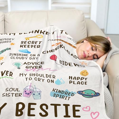 Nuowagify Best Friend Birthday Gifts for Women, Bestie Gift for Women, Friendship Gift for Woman, BFF - Galentines Day Gifts, for Friends, Best Friend Blanket 60"x 50"- White