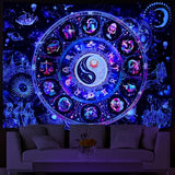 Lahasbja Blacklight Constellation Tapestry UV Reactive Sun and Moon Tapestries Spiritual Zodiac Astrology Wall Tapestries Galaxy Wall Decor Mystic Yin Yang Wall Hanging for Bedroom
