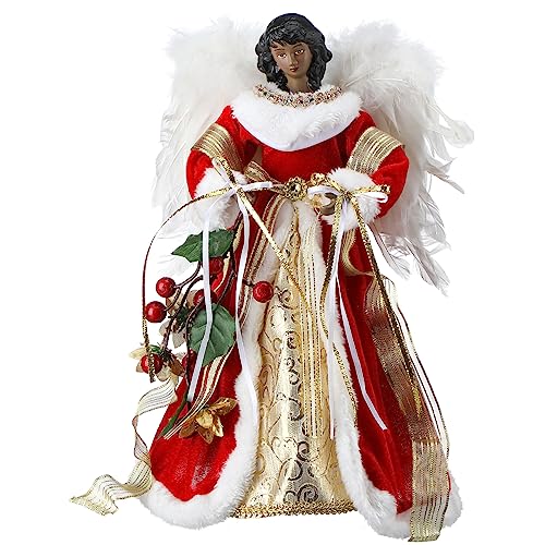 Retrowavy 12 Inch Black Angel Christmas Tree Topper Standing African American Black Angel Figurines Treetop for Decoration(Classic Style)