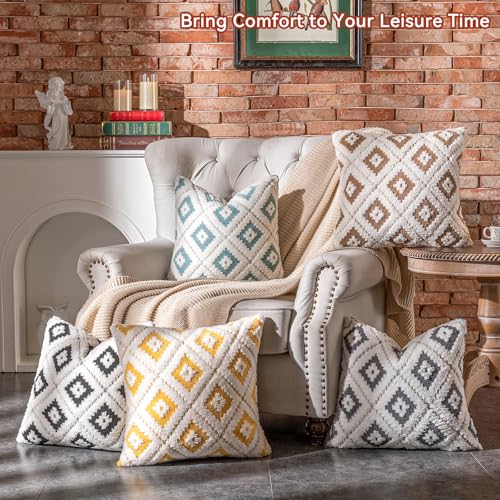 AmHoo Pack of 2 Decorative Throw Pillow Covers Rhomboid Luxury Super Soft Plush Set Case Cushion for Couch Sofa Bedroom 20 x 20-Inch Tawny Brown