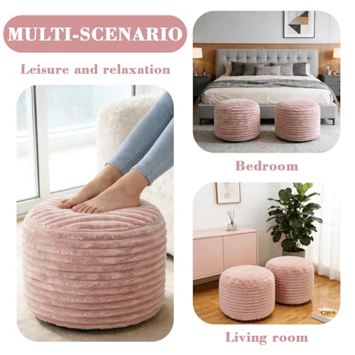 2 Pcs 26 x 18 Inch Unstuffed Pouf Cover Ottoman Foot Rest - No Filler, Faux Rabbit Fur Foot Stool Floor Bean Bag Floor Chair Storage for Home Decor Bedroom Living Room (Pink)