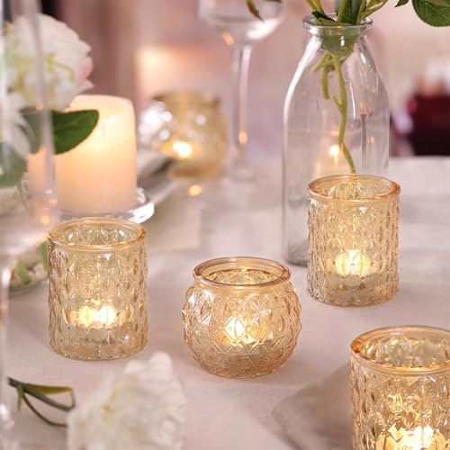 12Pcs Assorted Gold Votive Candle Holders, Tea Light Candle Holder for Table Centerpiece, Gold Candle Holders for Wedding Centerpieces, Brithday and Holiday Decorations