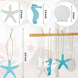 30 Pieces Beach Christmas Ornaments Bulk Tree Decorations Resin Starfish Seashells Seahorse Ocean Nautical Themed Hanging with Drilled Hole Rope for Wedding Gift Wreath Decor DIY(Blue, White)