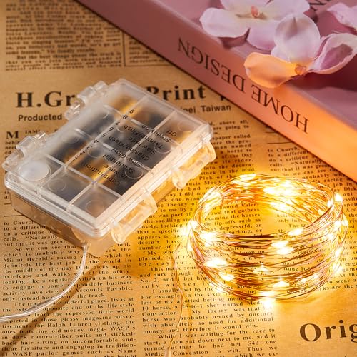Ariceleo 1 Pack 16.4 Ft. Battery Operated Outdoor String Lights with Remote & Timer, LED Warm White Fairy Lights, Waterproof Twinkle Lights for Bedroom, Dorm, Mason Jar, Wedding, Party, Christmas
