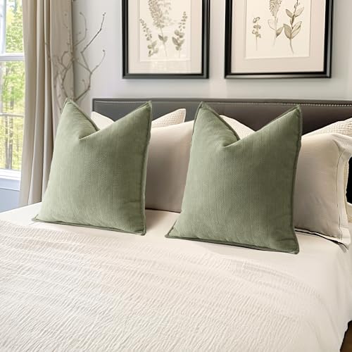 MIULEE Pack of 2 Sage Green Decorative Pillow Covers 20x20 Inch Soft Chenille Luxurious Couch Throw Pillows Farmhouse Cushion Covers with Elegant Design for Sofa Bedroom Living Room Summer Home Decor