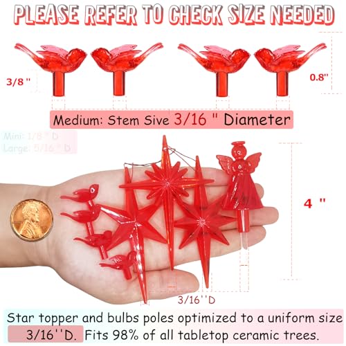 117Pcs Ceramic Christmas Tree Red Cardinal Bird Replacement Lights Bulbs and 1 Angel/3Stars Topper Ornament for Ceramic Tree Décor - Medium Plastic Pegs.