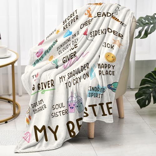 Nuowagify Best Friend Birthday Gifts for Women, Bestie Gift for Women, Friendship Gift for Woman, BFF - Galentines Day Gifts, for Friends, Best Friend Blanket 60"x 50"- White
