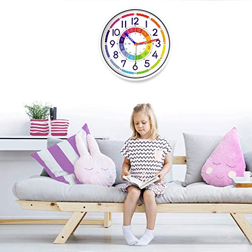 Kid's Wall Clock 12 Inch Silent Wall Clock for Kids Learning Time, Silent Non-Ticking Quartz Decorative Wall Clock for Teacher's Classrooms Or Children's Bedrooms