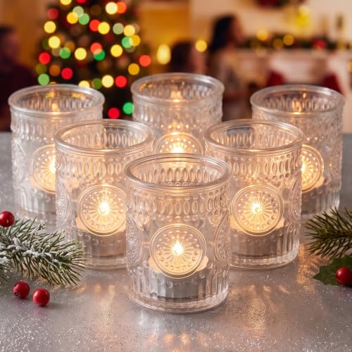 6 Pcs Clear Votive Candle Holders for Wedding, Glass Tea Lights Holder.