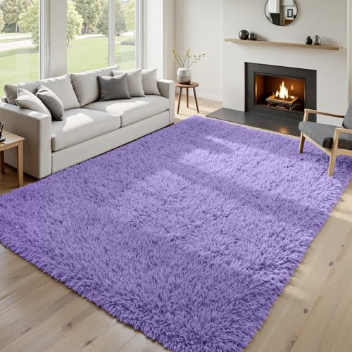 6x9 Fluffy Shag Area Rugs for Living Room Bedroom: Soft Plush Carpet Purple