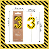 PHD CAKE 2.76 Inch Number 3 Construction Birthday Candles, Yellow and White Stripes Number Candles, Cake Number Candles, Party Celebration, Style Candle
