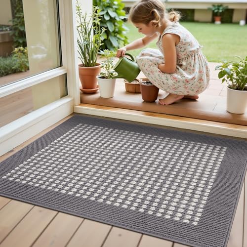 Indoor Door Mat 24" X 36" Absorbent Dog Muddy Paws Mat Low-Profile Entrance Small Runner Rug with Non-Slip Rubber Backing Machine Washable Inside Welcome Mat for Entryway,Kitchen(Grey)
