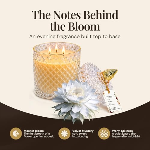 VIONAMI Luxury Scented Candle Gift – Queen of The Night Rare Flower Fragrance in Elegant Glass Jar, Decorative Soy Candles Gifts for Women, Long-Lasting 80 Hr, 14.8 oz, Luxury Candles for Women