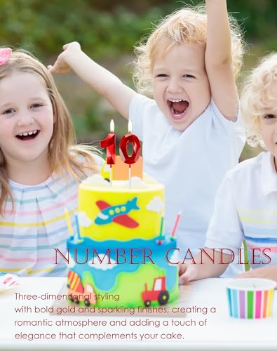 Red Birthday Candles for Cake, Number 10 Candle for 10th Birthday Decorations, 3D Design Cake Topper Decorations for Boy Girl Women Men Birthday Theme Party Anniversary Celebration Supplies