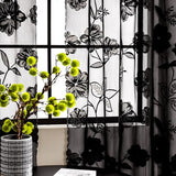 Treatmentex Black Sheer Lace Curtains for Bedroom Living Room Studio 84inch Long Vintage Rose Floral Embroidered Semi Sheer Curtain Panels Privacy Leaf Sheer Drapes with Scalloped Edge 54" w 2pcs 7ft