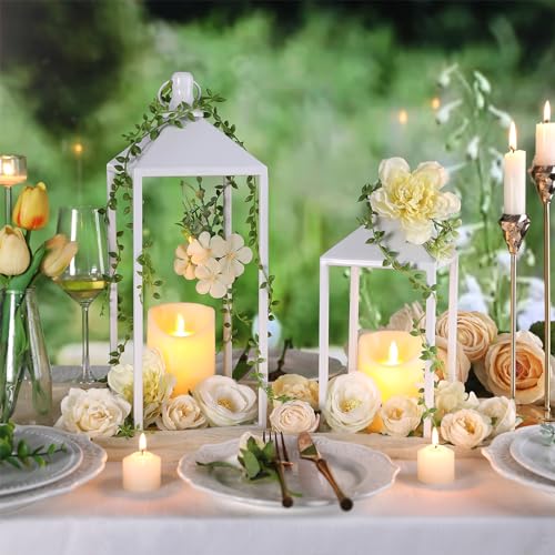 2 Pcs Wedding Lanterns Decorative with Candles White Farmhouse Lanterns