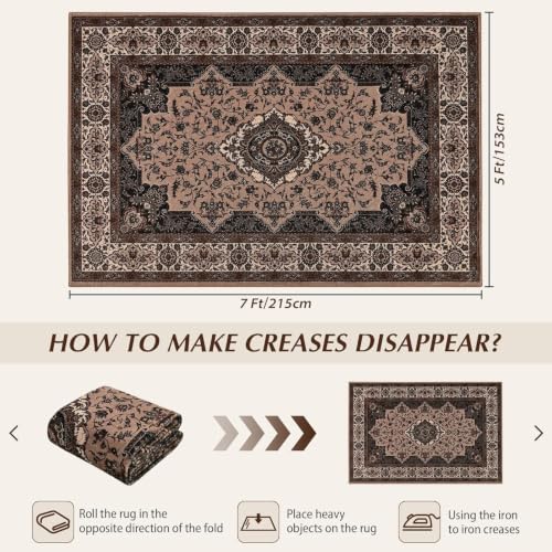 4x6 Area Rugs for Living Room, Washable Rug Vintage Floral, Brown