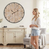 EMAX HOME 30 Inch Extra Large Wall Clock - Farmhouse Rustic Wood & Metal Design Silent Non-Ticking Battery Operated Decorative Oversized Clock for Living Room, Kitchen, Office & Bedroom