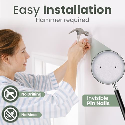 No Adhesive Heavy Duty Curtain Rod Holders with Wide Hook, 5X Stronger Than Adhesive Curtain Rod Hooks,Tension Curtain Rod Bracket for Wall with Pin Guide, Curtain Wall Mount (4 Pack, for 0.75" Rods)