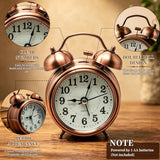 Loud Alarm Clock for Heavy Sleeper, Twin Bell Retro 3'' Silent Non-Ticking Mini Travel Quartz with Backlight, Luminous Dial, Battery Operated Mental Alarm Clock for Home Decoration Bedroom Bedside