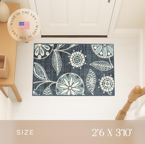 Maples Rugs Reggie Bohemian Floral Print Kitchen Rug, 2'6 x 3'10, Persian Blue