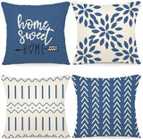 YCOLL Pillow Covers 18x18 Set of 4, Modern Sofa Throw Pillow Cover, Decorative Outdoor Linen Fabric Pillow Case for Couch Bed Car，Light Blue