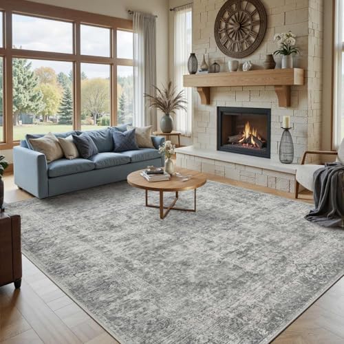 Grey 8x10 Area Rugs for Living Room Bedroom Large Washable Rug