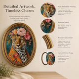 Regal Leopard Oval Wall Decor, Maximalist Leopard Oil Painting Style Wood Wall Art, Exotic Wildlife Wood Ornament for Desk Living Room Bedroom, 11.2 x 9 Inch