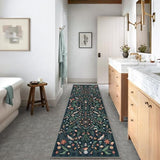 Lahome Washable Insect Botanical 2'6"x10' Runner Rug for Entryway - Machine Washable Non-Slip Hallway Runner Rug, Black Boho Low Profile Soft Faux Wool Carpets for Bedroom, Hallway, Laundry, Kitchen