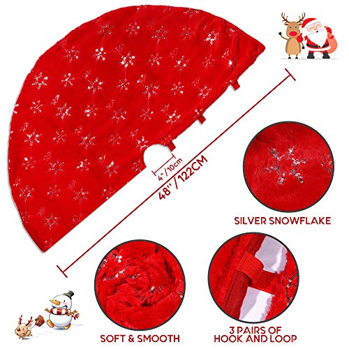 Christmas Tree Skirt - 48 Inches Large Red Tree Skirt with High - End Soft Faux Fur Tree Skirt for Christmas Decorations Indoor Outdoor - Red