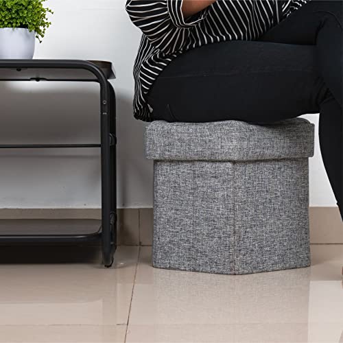 Vintiquewise Small Grey Foldable Hexagon Pouf Ottoman Foot Rest, Soft Ottoman Pouf Foot Stool for Living Room, Bedroom, Office, Storage Ottoman for Couch