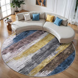 6ft Round Rugs for Living Room, Modern Abstract Washable Rug Yellow