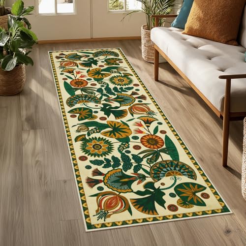 Joydeco Egypt Floral Washable 2x6 Rug Runners for Hallways Entryway Kitchen
