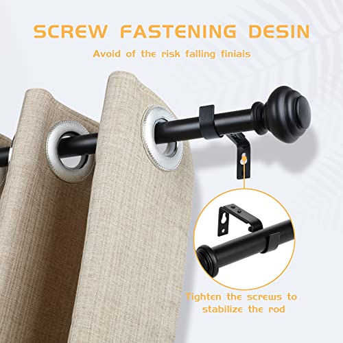 1 Inch Black Curtain Rods for Windows, Heavy Duty, 72 to 144 Inch, Standard Decorative Window Curtain Rod Set with Brackets for Bathroom, Kitchen, Bedroom, Black