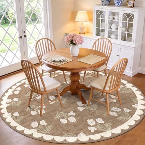 Tan 6ft Round Area Rug for Living Room Soft Washable Carpet