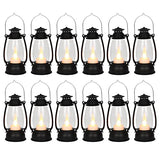 12Pcs Mini Lantern for Cowboy Halloween Christmas Wedding, Black 6" Candle Lantern with Flickering LED for Camping Western Party Decorations, Table Centerpiece, Hanging Lamp Ornaments Bulk