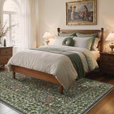 3x5 Washable Area Rug for Living Room, Vintage Floral, Olive Green