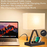 Touch Control Table Lamp, 3-Way Dimmable Desk Lamp with USB C & USB A and AC Outlet, Bedside Lamps with Phone Stands for Bedroom, Living Room, Office, LED Bulb Included, Black