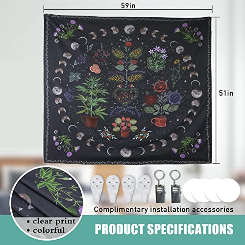 LINICE Nature Moon Phase Wall Hanging, Bohemian Mandala Tapestry Aesthetic Bedroom Decor, Botanical Tapestry Suitable For Bedroom Home Dorm