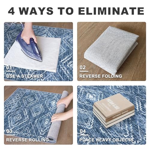 KILOCOCO Entryway Rug 2x3 Small Washable Rug Door Mat Indoor Soft Non Slip Printed Blue Kitchen Rugs for Bedroom Entry Front Door Geometric Boho Throw Rugs, Stonewashed Blue