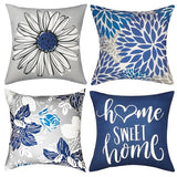 Decorative Throw Pillow Covers Set of 4 Blue Pillow Covers 18x18 inch Throw Pillow Cases Linen Square Pillow Case,Farmhouse Outdoor Modern Boho Pillow Covers for Couch Sofa Living Room