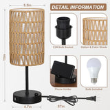 Touch Table Lamp For Bedroom with Bulb, Boho Small Desk Lamp For Living Room With Rattan & Li – alternate view
