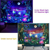 Serborlur Blacklight Fantasy Forest Moon Tapestry UV Reactive Neon Mushroom Butterfly Wall Hanging Galaxy Space Wall Tapestries Aesthetic Nature Landscape Backdrop for Bedroom Living Room Decor (51.2 × 59.1 inches)
