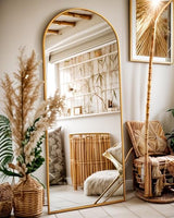 Antok 58" x19” Arched Full Length Floor Mirror, Gold+Black