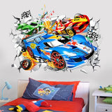 wondever Large 3D Racing Car Wall Stickers Vehicles Break Through Peel and Stick Wall Art Decals for Boys Room Kids Bedroom Playroom