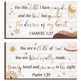 Yookeer 2 Pcs Nursery Wall Art Wooden Baby Room Wall Decor This Child I Have Prayed Bible Quote Hanging Sign for Girls Boys Teen Home Room Bedroom Playroom(Cute)