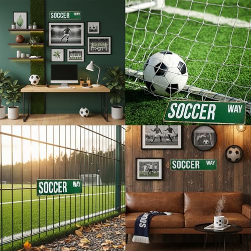 MOSM Soccer Way Metal Street Sign - Vintage Sports Wall Art - Retro 4" x 15" (0.8mm Thick) Al – lifestyle view