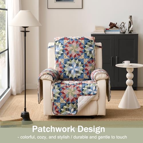 Patchwork Recliner Chair Covers, Quilted Medium Lazy Boy Chair Covers, Recliner Cover Pet Friendly for Sofa Couches, Washable Armchair Covers (Recliner 26", Patchwork Red)