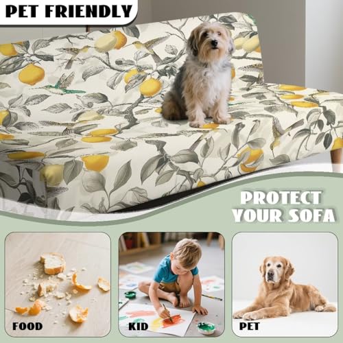 Lemon Bird Futon Covers Slipcover Full Size Stretchable Futon Sofa Cover Soft Washable Couch Slipcover with Elastic Bottom for Indoor